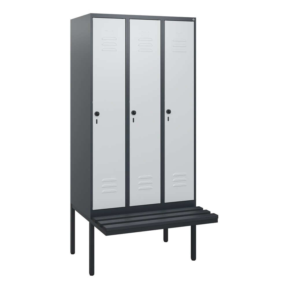 Produktabbildung Nr. 9: C+P Spind Classic PLUS, 3 Abteile, HxBxT 1.950 x 900 x 815 mm, für Vorhängeschloss, auskragende Bank aus Kunststoff, anthrazitgrau, lichtgrau