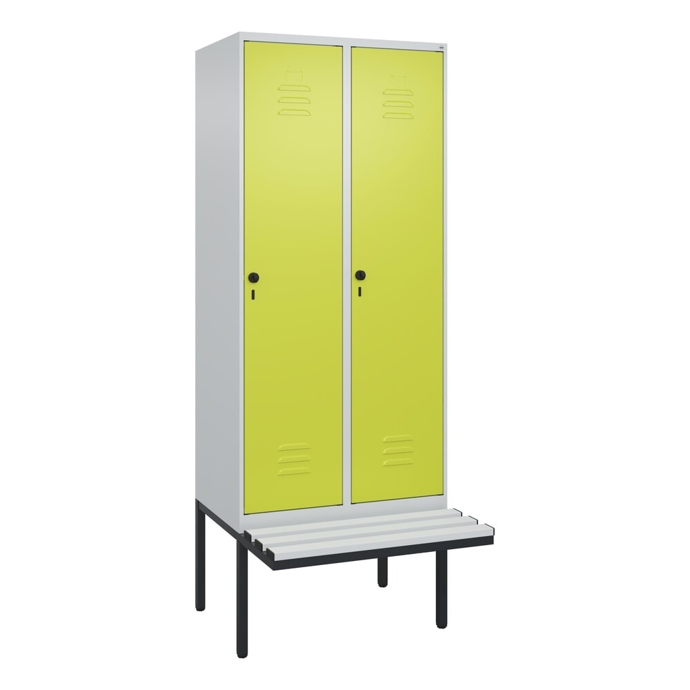 Produktabbildung Nr. 9: C+P Spind Classic PLUS, 2 Abteile, HxBxT 2.120 x 800 x 815 mm, für Vorhängeschloss, auskragende Bank aus Kunststoff, lichtgrau, clowngrün