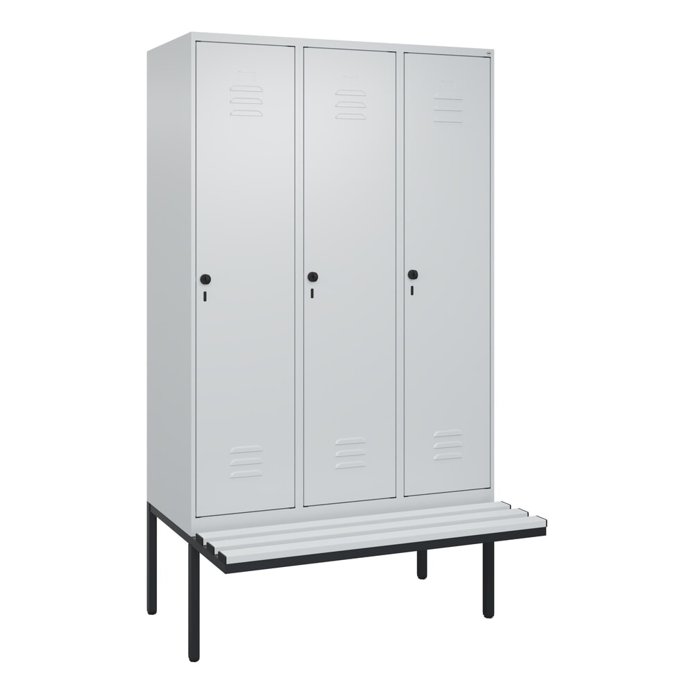 Produktabbildung Nr. 9: C+P Spind Classic PLUS, 3 Abteile, HxBxT 2.120 x 1.200 x 815 mm, für Vorhängeschloss, auskragende Bank aus Kunststoff, lichtgrau, lichtgrau