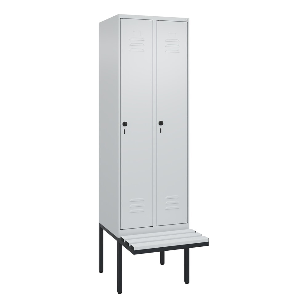 Produktabbildung Nr. 9: C+P Spind Classic PLUS, 2 Abteile, Trennwand, HxBxT 2.120 x 600 x 815 mm, für Vorhängeschloss, auskragende Bank aus Kunststoff, lichtgrau, lichtgrau