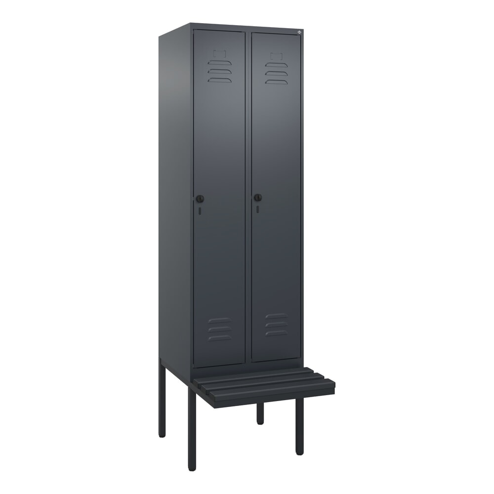 Produktabbildung Nr. 9: C+P Spind Classic PLUS, 2 Abteile, Trennwand, HxBxT 2.120 x 600 x 815 mm, für Vorhängeschloss, auskragende Bank aus Kunststoff, anthrazitgrau, anthrazitgrau