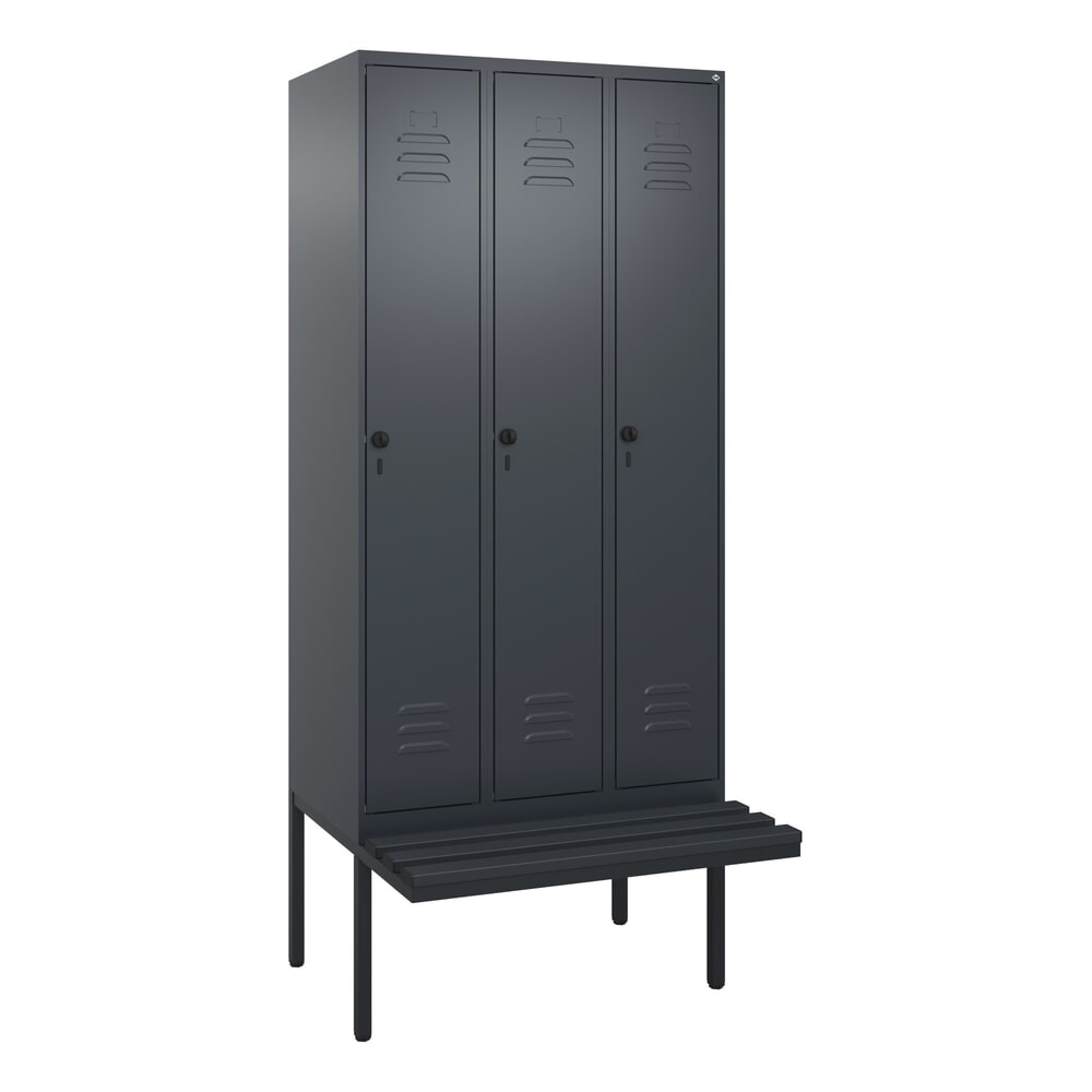 Produktabbildung Nr. 9: C+P Spind Classic PLUS, 3 Abteile, Trennwand, HxBxT 2.120 x 900 x 815 mm, für Vorhängeschloss, auskragende Bank aus Kunststoff, anthrazitgrau, anthrazitgrau