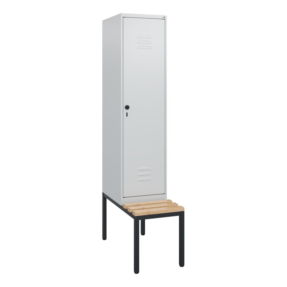 Produktabbildung Nr. 9: C+P Spind Classic PLUS, 1 Abteil, HxBxT 1.950 x 400 x 815 mm, für Vorhängeschloss, untergebaute Bank aus Buche, lichtgrau, lichtgrau