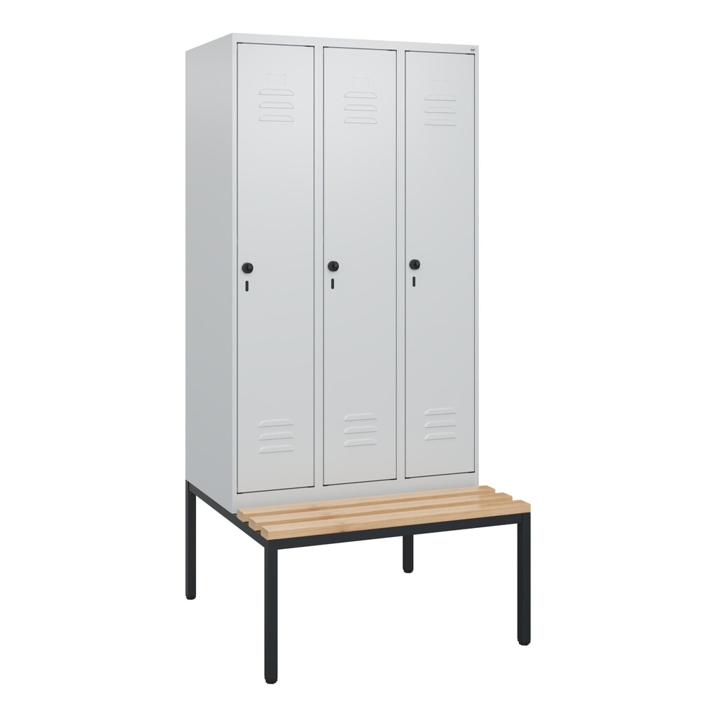 C+P Spind Classic PLUS, 3 Abteile, HxBxT 1.950 x 900 x 815 mm, für Vorhängeschloss, untergebaute Bank aus Buche, lichtgrau, lichtgrau Produktabbildung Nr. 9: C+P Spind Classic PLUS, 3 Abteile, HxBxT 1.950 x 900 x 815 mm, für Vorhängeschloss, untergebaute Bank aus Buche, lichtgrau, lichtgrau