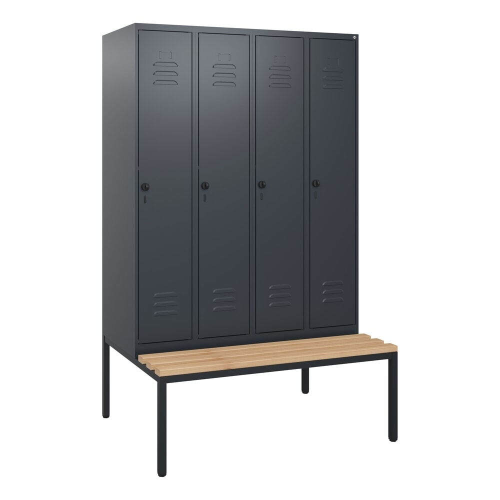 Produktabbildung Nr. 9: C+P Spind Classic PLUS, 4 Abteile, HxBxT 1.950 x 1.200 x 815 mm, für Vorhängeschloss, untergebaute Bank aus Buche, anthrazitgrau, anthrazitgrau