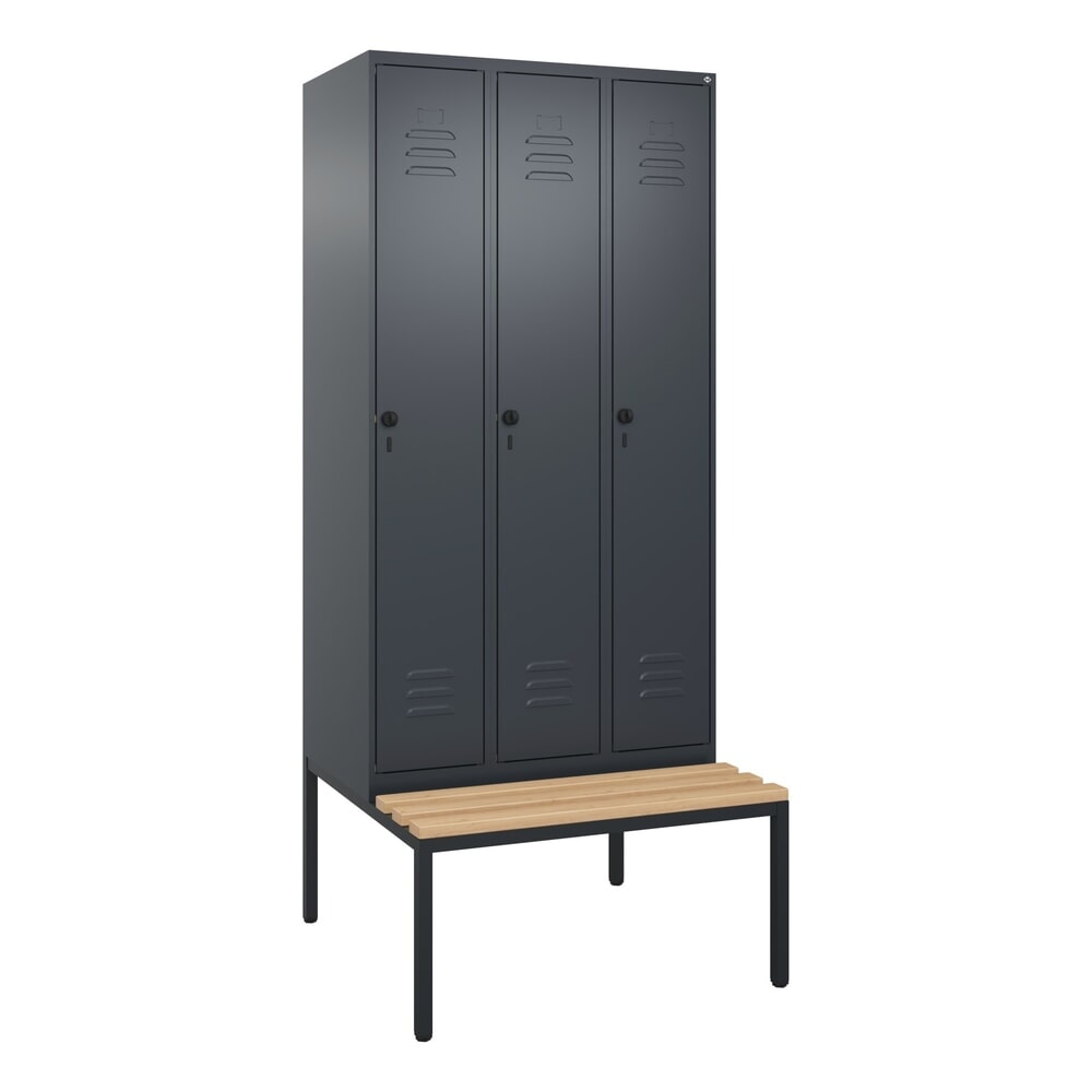 Produktabbildung Nr. 9: C+P Spind Classic PLUS, 3 Abteile, HxBxT 2.120 x 900 x 815 mm, für Vorhängeschloss, untergebaute Bank aus Buche, anthrazitgrau, anthrazitgrau