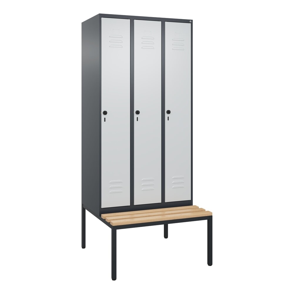 Produktabbildung Nr. 9: C+P Spind Classic PLUS, 3 Abteile, HxBxT 2.120 x 900 x 815 mm, für Vorhängeschloss, untergebaute Bank aus Buche, anthrazitgrau, lichtgrau