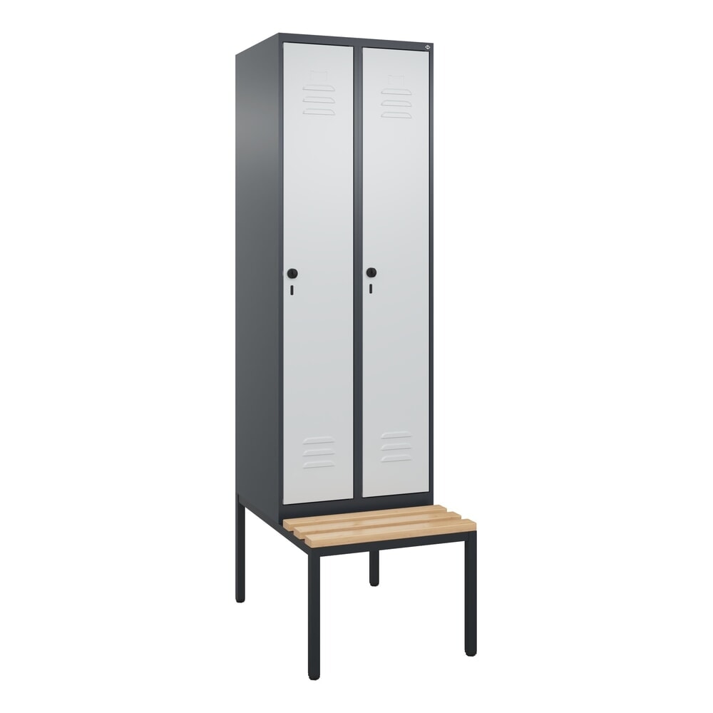 Produktabbildung Nr. 9: C+P Spind Classic PLUS, 2 Abteile, Trennwand, HxBxT 2.120 x 600 x 815 mm, für Vorhängeschloss, Trennwand, untergebaute Bank aus Buche, anthrazitgrau, lichtgrau