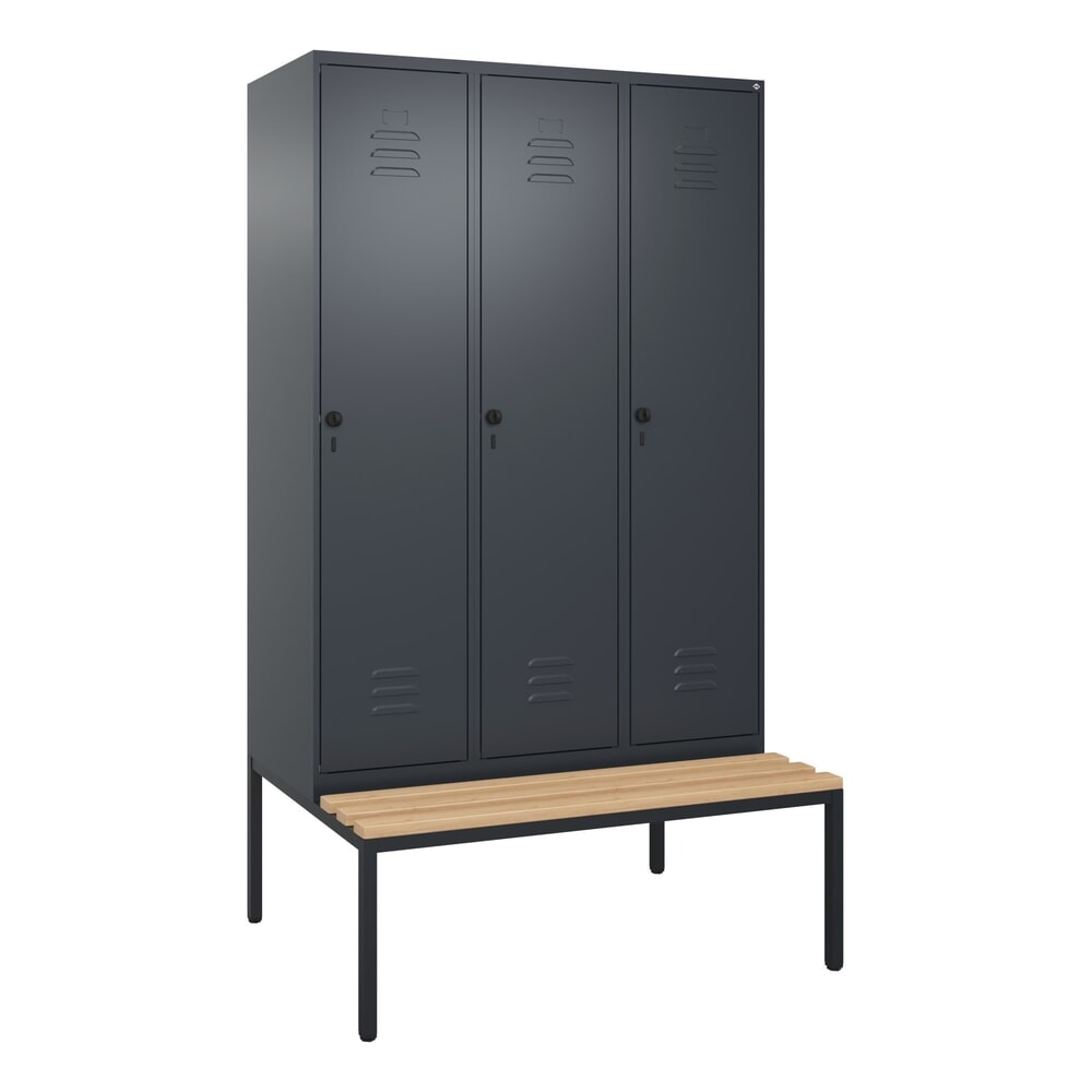 Produktabbildung Nr. 9: C+P Spind Classic PLUS, 3 Abteile, Trennwand, HxBxT 2.120 x 1.200 x 815 mm, für Vorhängeschloss, Trennwand, untergebaute Bank aus Buche, anthrazitgrau, anthrazitgrau