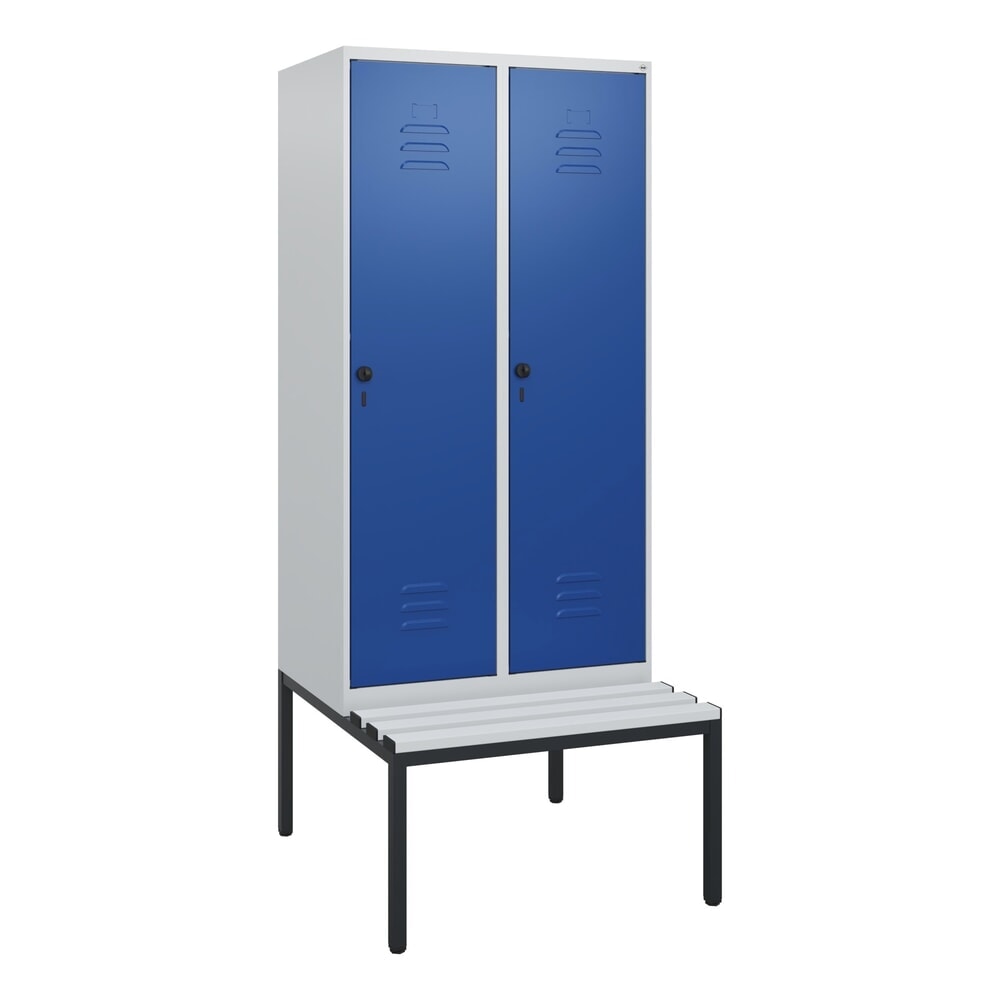 Produktabbildung Nr. 9: C+P Spind Classic PLUS, 2 Abteile, HxBxT 1.950 x 800 x 815 mm, für Vorhängeschloss, untergebaute Bank aus Kunststoff, lichtgrau, enzianblau