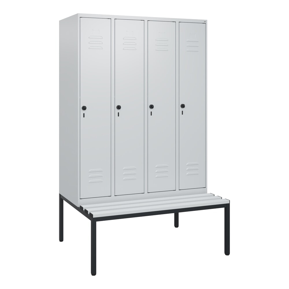 Produktabbildung Nr. 9: C+P Spind Classic PLUS, 4 Abteile, HxBxT 1.950 x 1.200 x 815 mm, für Vorhängeschloss, untergebaute Bank aus Kunststoff, lichtgrau, lichtgrau
