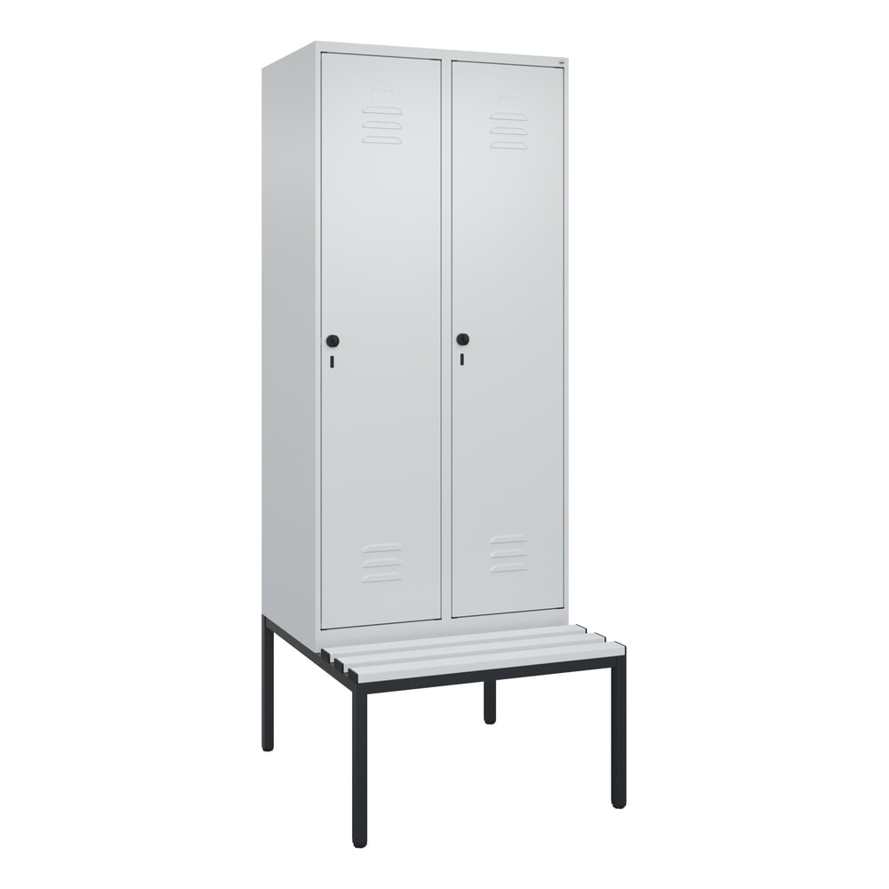 Produktabbildung Nr. 9: C+P Spind Classic PLUS, 2 Abteile, HxBxT 2.120 x 800 x 815 mm, für Vorhängeschloss, untergebaute Bank aus Kunststoff, lichtgrau, lichtgrau