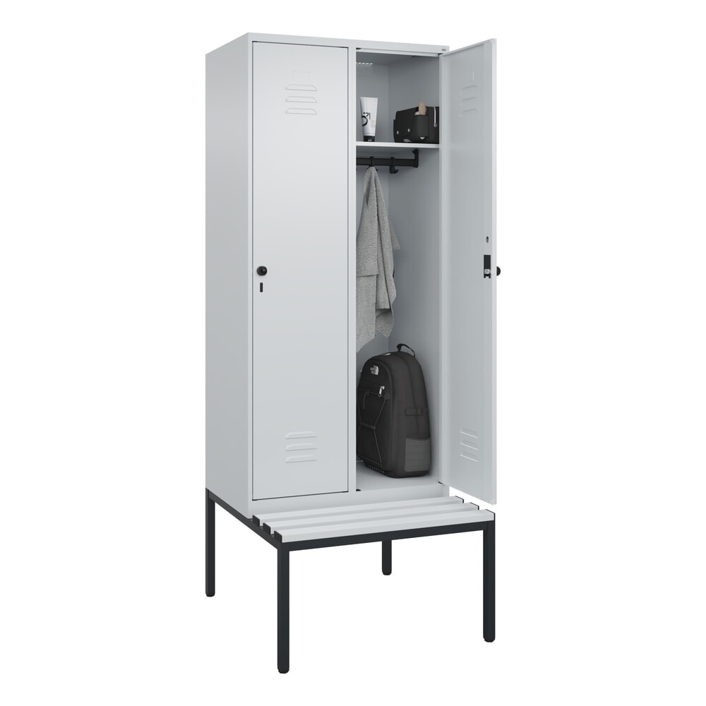 Produktabbildung Nr. 10: C+P Spind Classic PLUS, 2 Abteile, HxBxT 2.120 x 800 x 815 mm, für Vorhängeschloss, untergebaute Bank aus Kunststoff, lichtgrau, lichtgrau