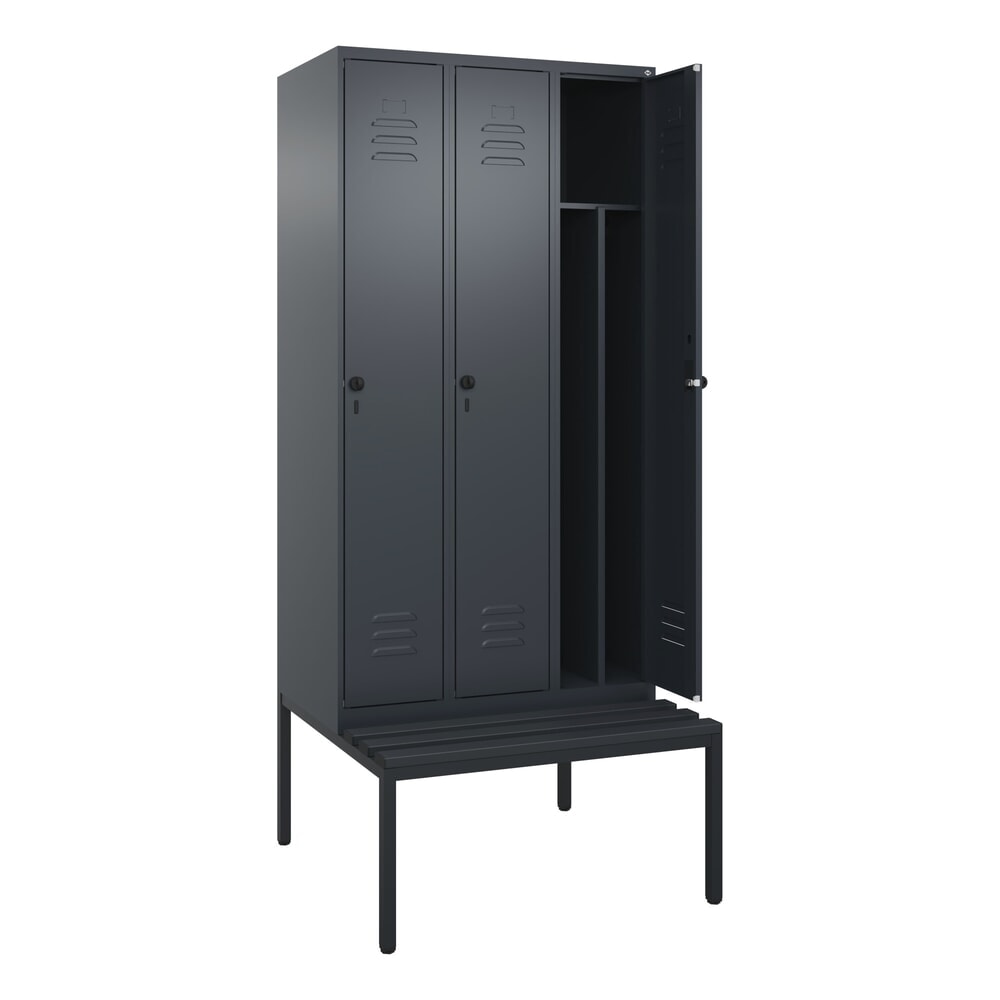 C+P Spind Classic PLUS, 3 Abteile, Trennwand, HxBxT 2.120 x 900 x 815 mm, für Vorhängeschloss, Trennwand, untergebaute Bank aus Kunststoff, anthrazitgrau, anthrazitgrau Produktabbildung Nr. 1: C+P Spind Classic PLUS, 3 Abteile, Trennwand, HxBxT 2.120 x 900 x 815 mm, für Vorhängeschloss, Trennwand, untergebaute Bank aus Kunststoff, anthrazitgrau, anthrazitgrau