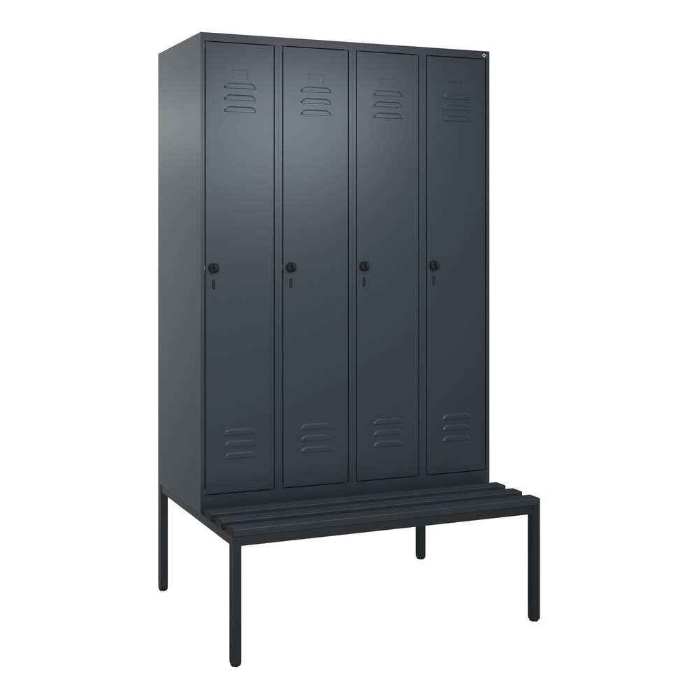 Produktabbildung Nr. 9: C+P Spind Classic PLUS, 4 Abteile, Trennwand, HxBxT 2.120 x 1.200 x 815 mm, für Vorhängeschloss, Trennwand, untergebaute Bank aus Kunststoff, anthrazitgrau, anthrazitgrau