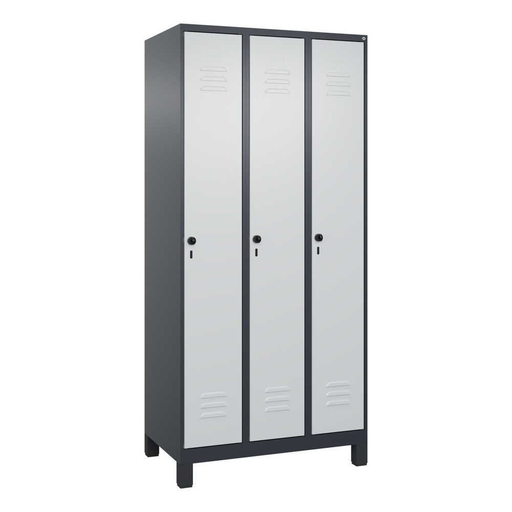 Produktabbildung: C+P Spind Classic PLUS, Füße, 3 Abteile, HxBxT 1.950 x 900 x 500 mm, anthrazitgrau, lichtgrau, für Vorhängeschloss, mit Mitteltrennwand