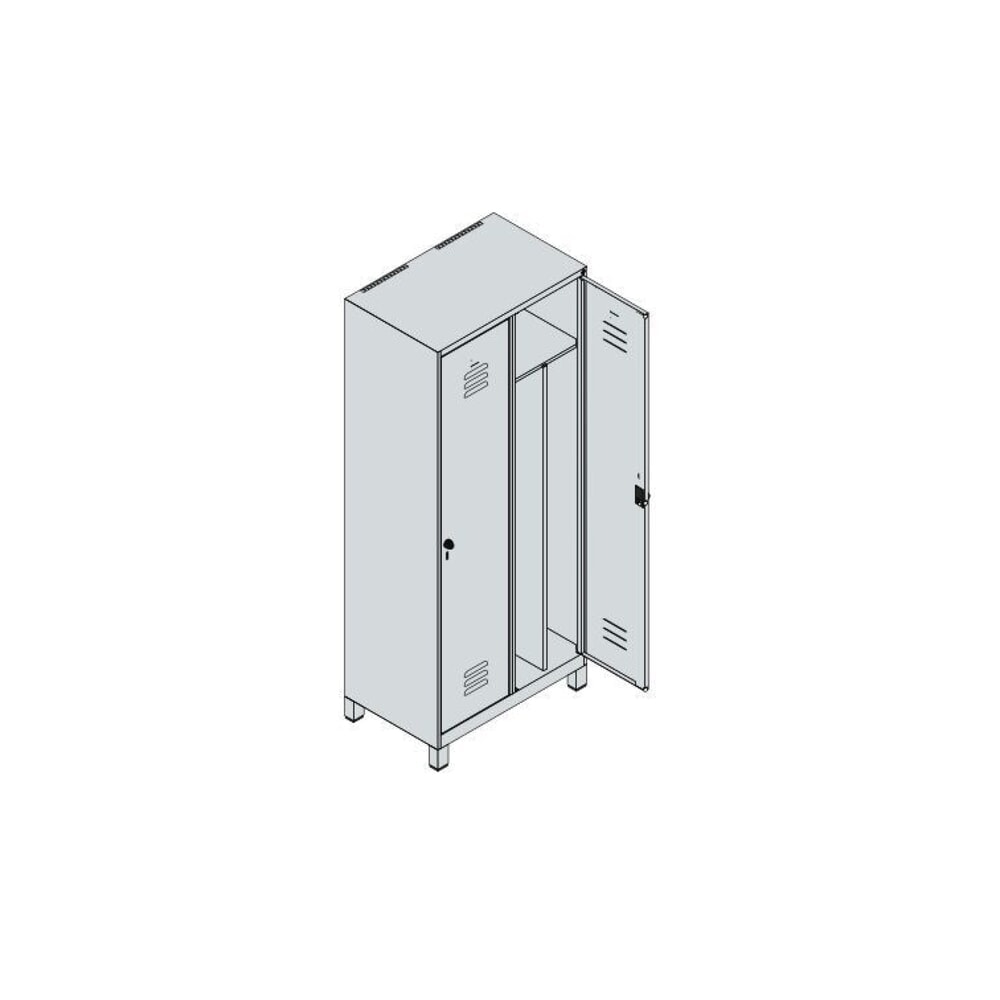 Produktabbildung Nr. 8: C+P Spind Classic PLUS, Füße, 2 Abteile, HxBxT 1.950 x 800 x 500 mm, lichtgrau, enzianblau, für Vorhängeschloss, mit Mitteltrennwand