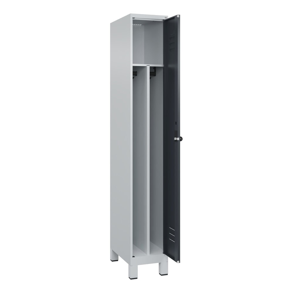 Produktabbildung: C+P Spind Classic PLUS, Füße, 1 Abteil, HxBxT 1.950 x 300 x 500 mm, lichtgrau, anthrazitgrau, für Vorhängeschloss, mit Mitteltrennwand