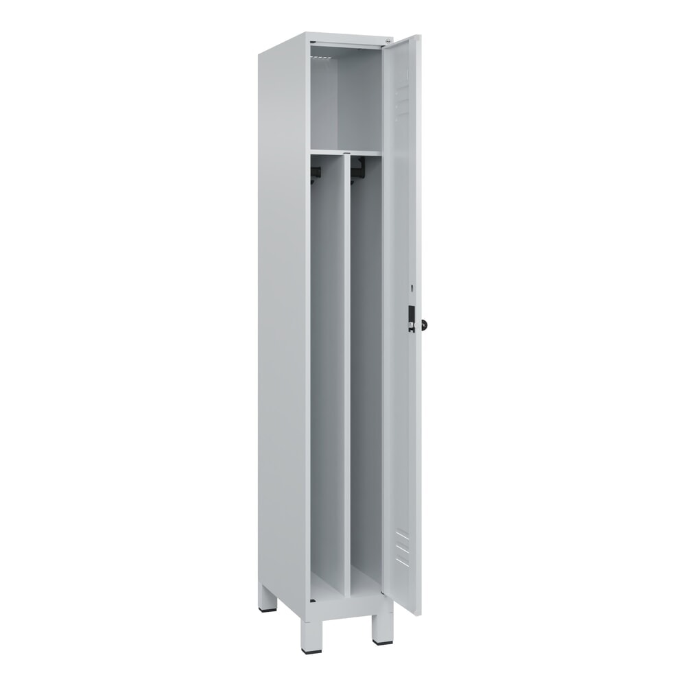 Produktabbildung: C+P Spind Classic PLUS, Füße, 1 Abteil, HxBxT 1.950 x 300 x 500 mm, lichtgrau, lichtgrau, für Vorhängeschloss, mit Mitteltrennwand