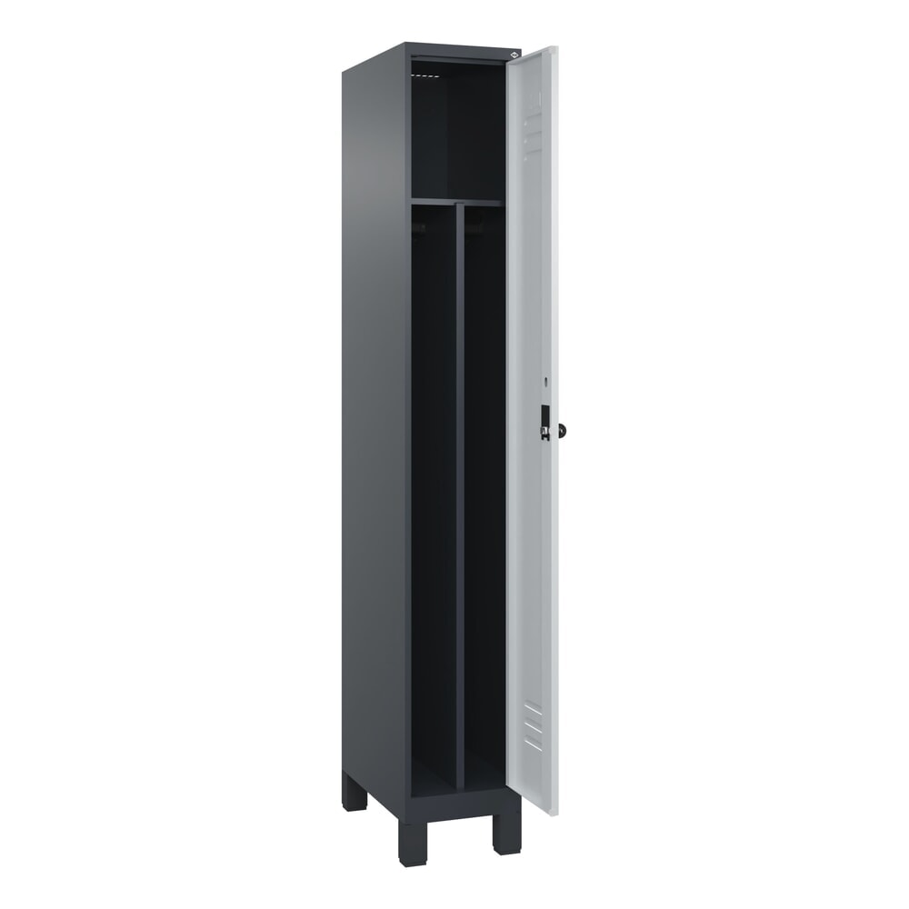 Produktabbildung: C+P Spind Classic PLUS, Füße, 1 Abteil, HxBxT 1.950 x 300 x 500 mm, anthrazitgrau, lichtgrau, für Vorhängeschloss, mit Mitteltrennwand
