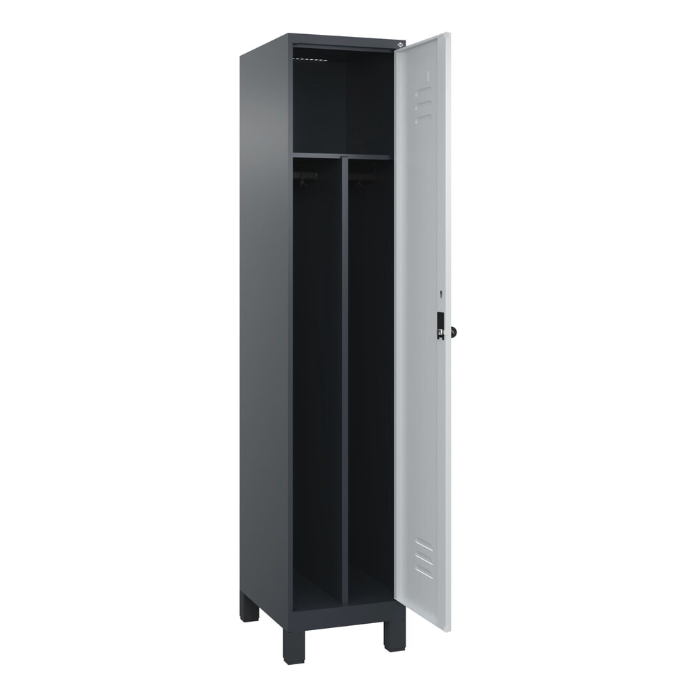 Produktabbildung: C+P Spind Classic PLUS, Füße, 1 Abteil, HxBxT 1.950 x 400 x 500 mm, anthrazitgrau, lichtgrau, für Vorhängeschloss, mit Mitteltrennwand