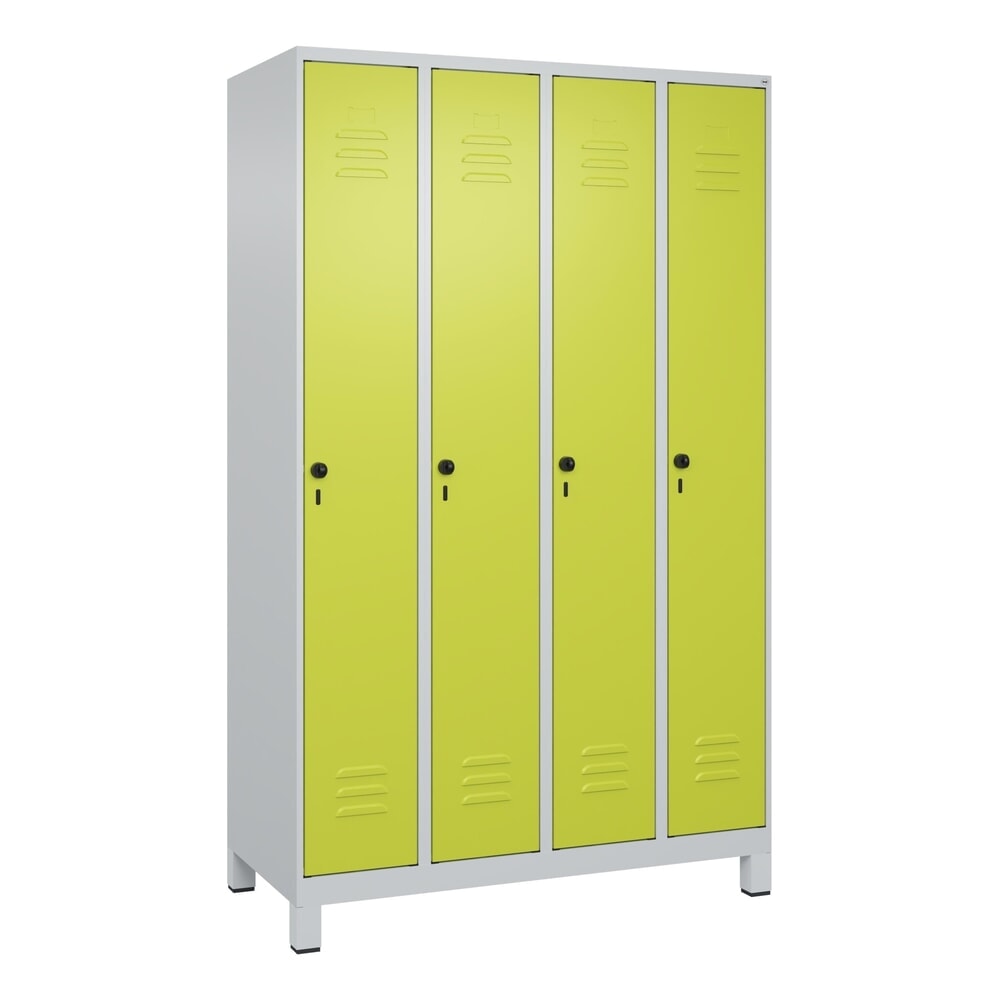 Produktabbildung Nr. 9: C+P Spind Classic PLUS, Füße, 4 Abteile, HxBxT 1.950 x 1.200 x 500 mm, lichtgrau, clowngrün, für Vorhängeschloss, mit Mitteltrennwand