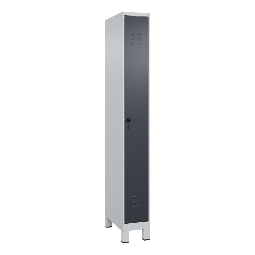 Produktabbildung: C+P Spind Classic PLUS, Füße, 1 Abteil, HxBxT 1.950 x 250 x 500 mm, lichtgrau, anthrazitgrau, für Vorhängeschloss, ohne Mitteltrennwand