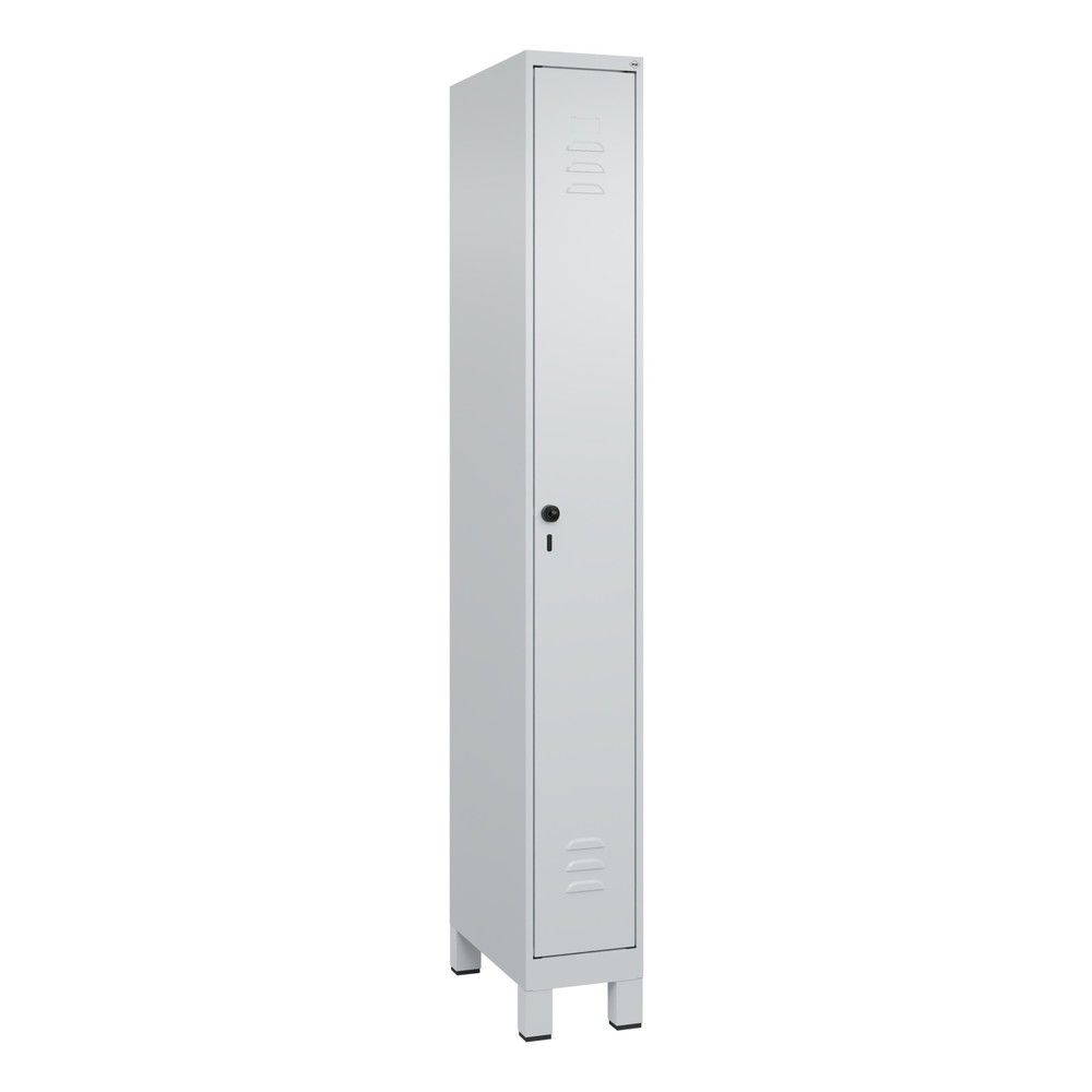 Produktabbildung: C+P Spind Classic PLUS, Füße, 1 Abteil, HxBxT 1.950 x 250 x 500 mm, lichtgrau, lichtgrau, für Vorhängeschloss, ohne Mitteltrennwand