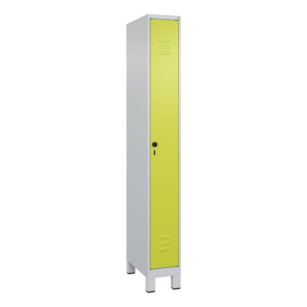 Produktabbildung: C+P Spind Classic PLUS, Füße, 1 Abteil, HxBxT 1.950 x 250 x 500 mm, lichtgrau, clowngrün, für Vorhängeschloss, ohne Mitteltrennwand