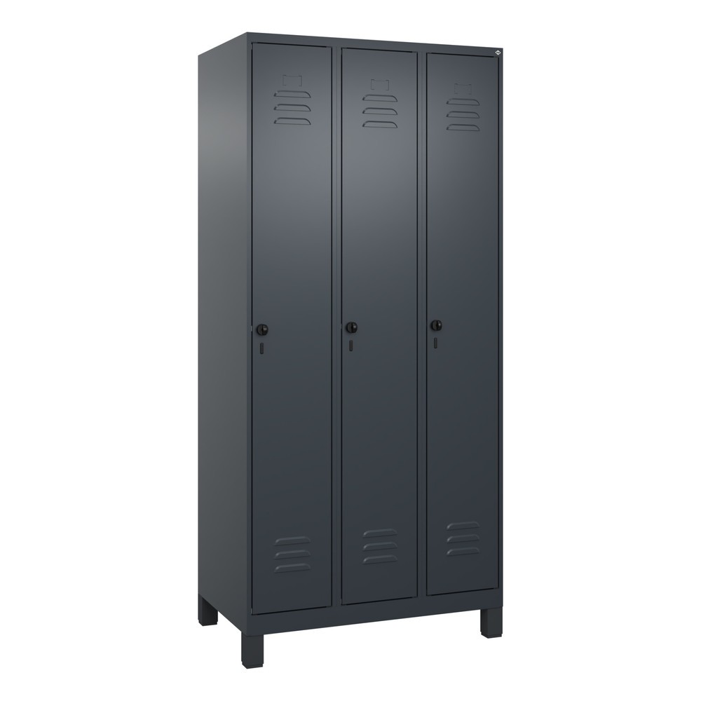 Produktabbildung: C+P Spind Classic PLUS, Füße, 3 Abteile, HxBxT 1.950 x 900 x 500 mm, anthrazitgrau, anthrazitgrau, für Vorhängeschloss, ohne Mitteltrennwand