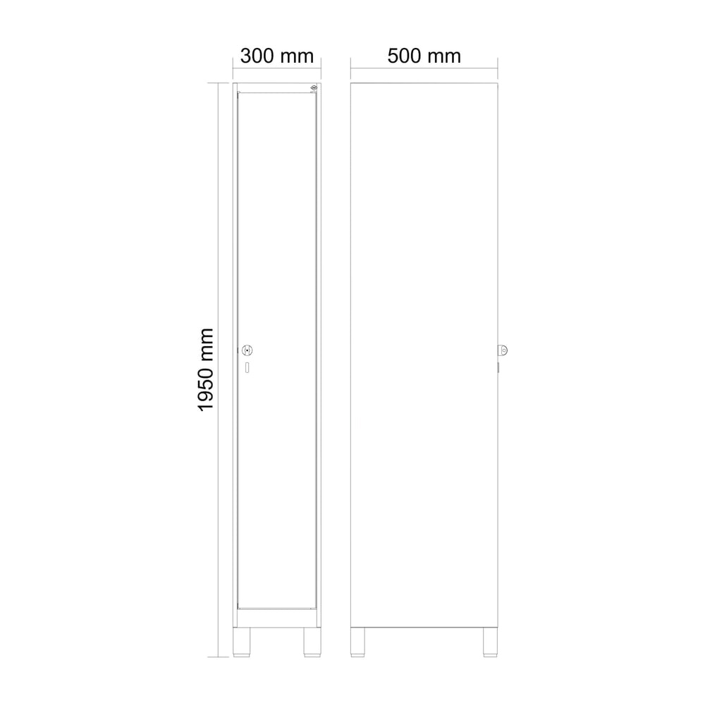 Produktabbildung Nr. 8: C+P Spind Classic PLUS, Füße, 1 Abteil, HxBxT 1.950 x 300 x 500 mm, lichtgrau, enzianblau, Zylinderschloss, ohne Mitteltrennwand