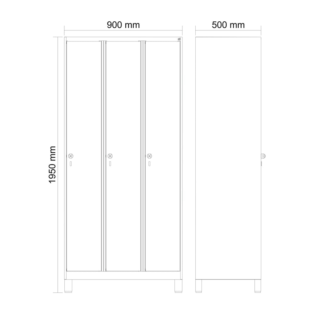Produktabbildung Nr. 8: C+P Spind Classic PLUS, Füße, 3 Abteile, HxBxT 1.950 x 900 x 500 mm, lichtgrau, clowngrün, für Vorhängeschloss, ohne Mitteltrennwand