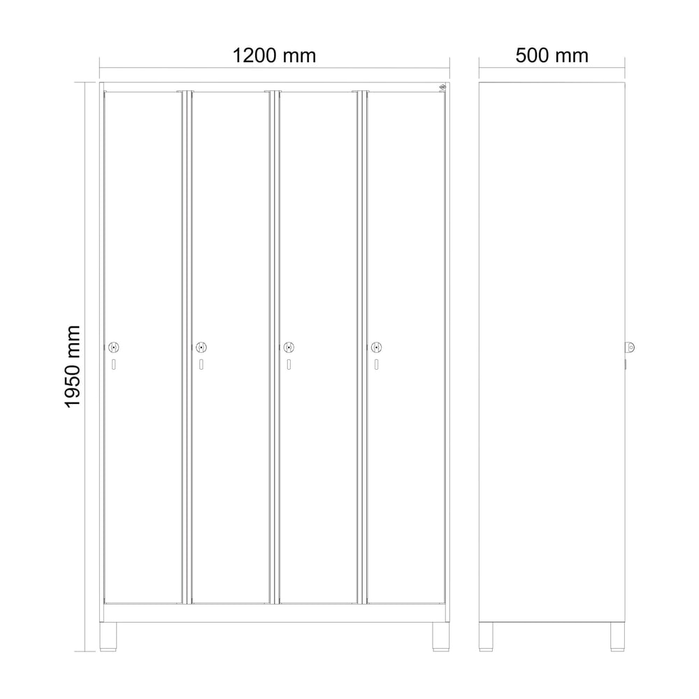 Produktabbildung Nr. 8: C+P Spind Classic PLUS, Füße, 4 Abteile, HxBxT 1.950 x 1.200 x 500 mm, lichtgrau, enzianblau, Zylinderschloss, ohne Mitteltrennwand