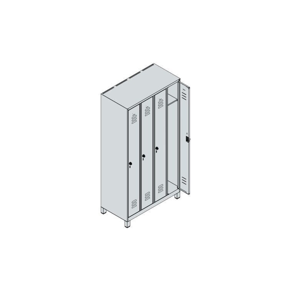 Produktabbildung Nr. 8: C+P Spind Classic PLUS, Füße, 4 Abteile, HxBxT 1.950 x 1.000 x 500 mm, lichtgrau, rubinrot, für Vorhängeschloss, ohne Mitteltrennwand