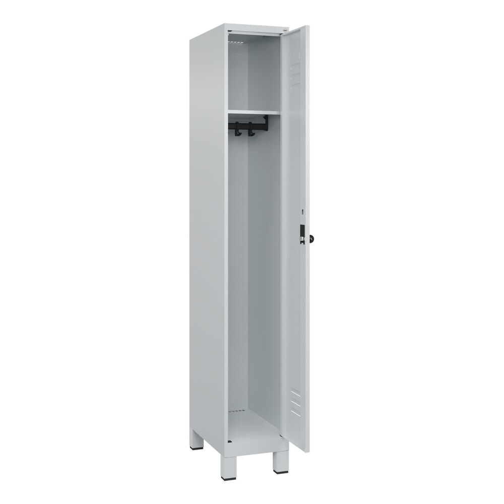 Produktabbildung: C+P Spind Classic PLUS, Füße, 1 Abteil, HxBxT 1.950 x 300 x 500 mm, lichtgrau, lichtgrau, für Vorhängeschloss, ohne Mitteltrennwand