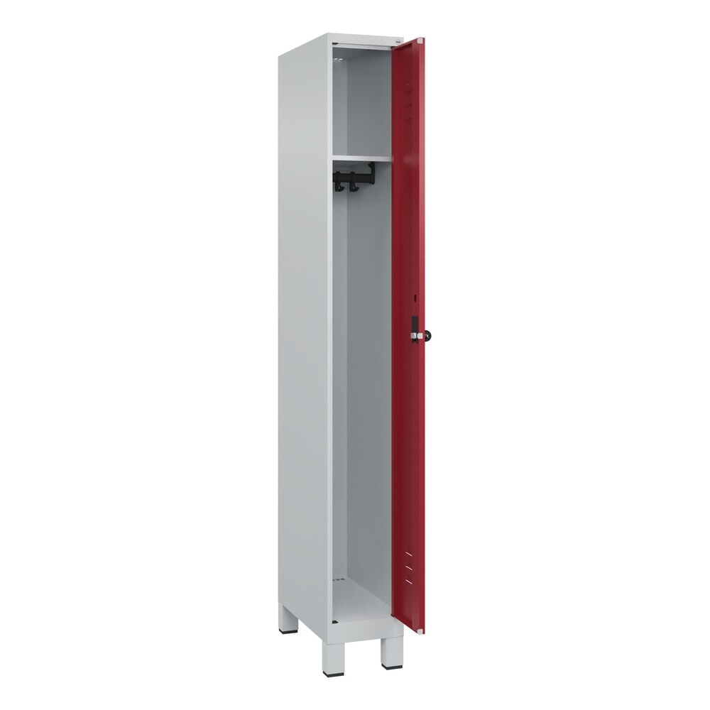 Produktabbildung: C+P Spind Classic PLUS, Füße, 1 Abteil, HxBxT 1.950 x 250 x 500 mm, lichtgrau, rubinrot, für Vorhängeschloss, ohne Mitteltrennwand