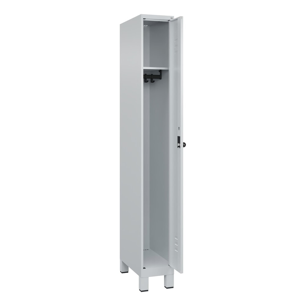 Produktabbildung: C+P Spind Classic PLUS, Füße, 1 Abteil, HxBxT 1.950 x 250 x 500 mm, lichtgrau, lichtgrau, für Vorhängeschloss, ohne Mitteltrennwand