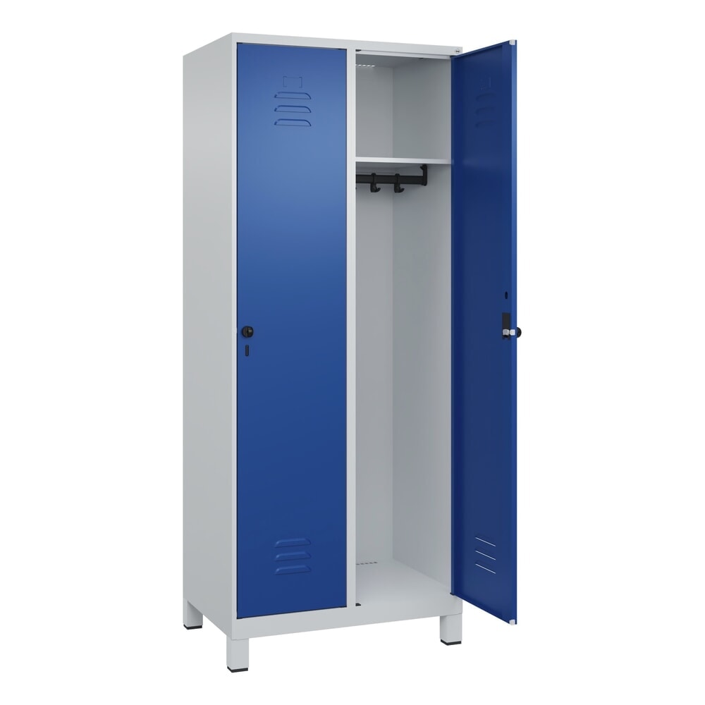 C+P Spind Classic PLUS, Füße, 2 Abteile, HxBxT 1.950 x 800 x 500 mm, lichtgrau, enzianblau, für Vorhängeschloss, ohne Mitteltrennwand Produktabbildung: C+P Spind Classic PLUS, Füße, 2 Abteile, HxBxT 1.950 x 800 x 500 mm, lichtgrau, enzianblau, für Vorhängeschloss, ohne Mitteltrennwand