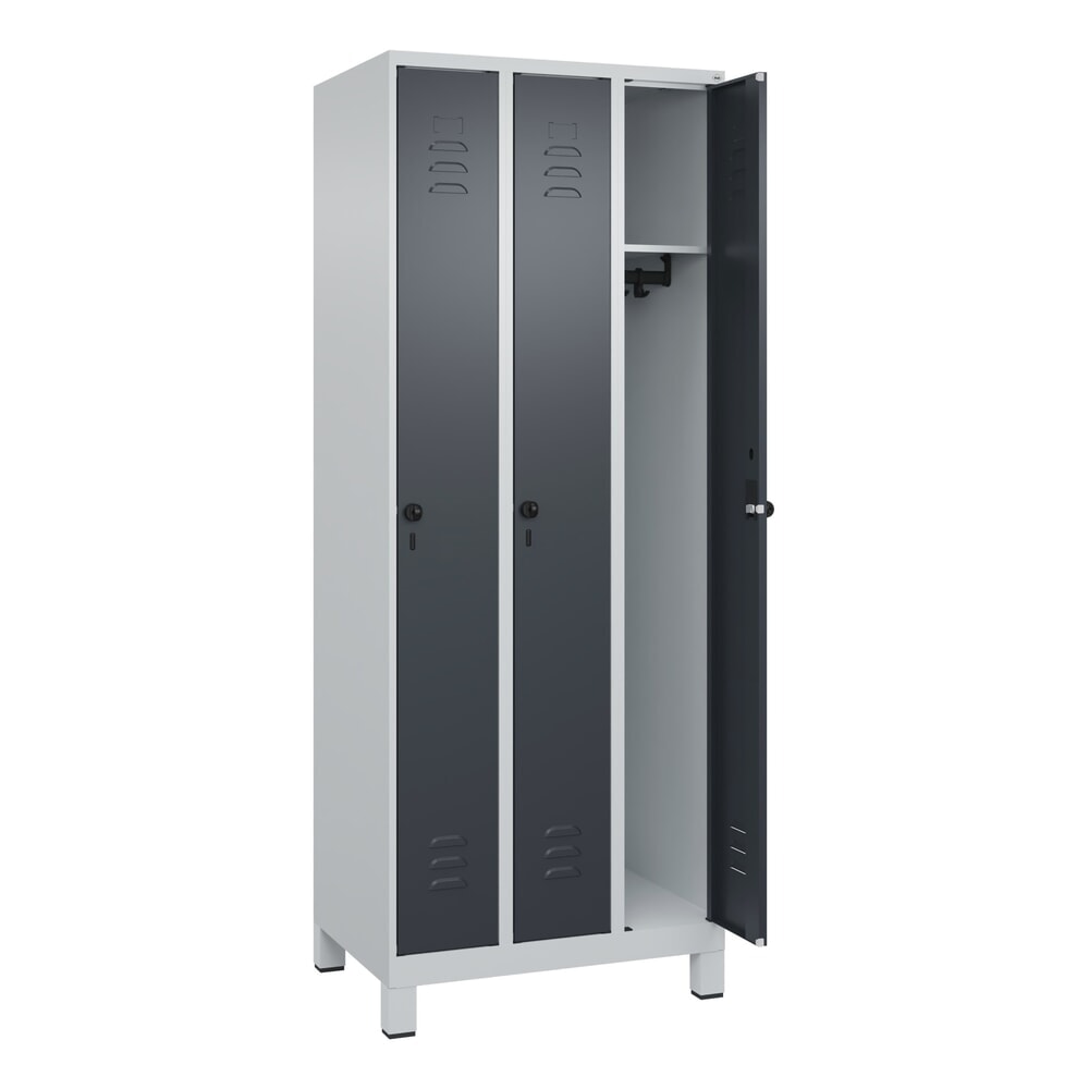 Produktabbildung: C+P Spind Classic PLUS, Füße, 3 Abteile, HxBxT 1.950 x 750 x 500 mm, lichtgrau, anthrazitgrau, für Vorhängeschloss, ohne Mitteltrennwand
