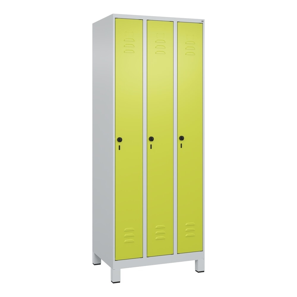 Produktabbildung Nr. 9: C+P Spind Classic PLUS, Füße, 3 Abteile, HxBxT 1.950 x 750 x 500 mm, lichtgrau, clowngrün, für Vorhängeschloss, ohne Mitteltrennwand