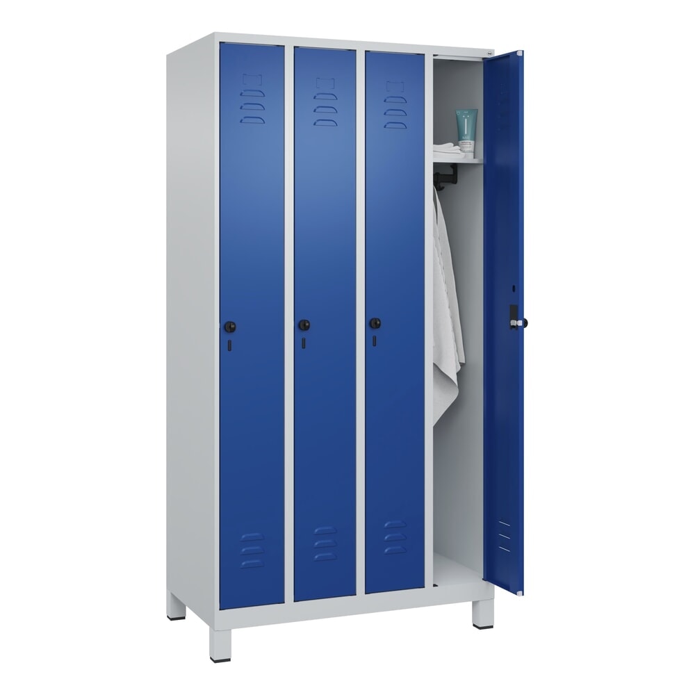 Produktabbildung Nr. 10: C+P Spind Classic PLUS, Füße, 4 Abteile, HxBxT 1.950 x 1.000 x 500 mm, lichtgrau, enzianblau, für Vorhängeschloss, ohne Mitteltrennwand