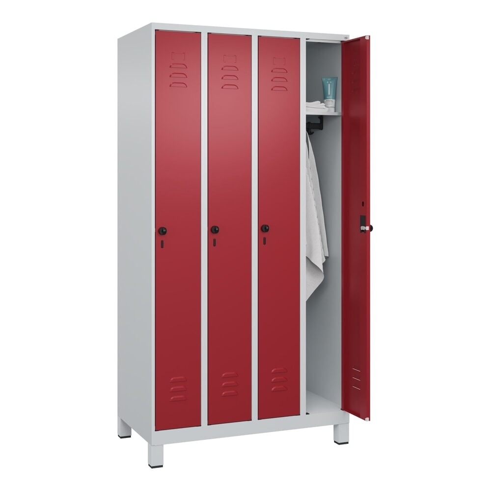 Produktabbildung Nr. 10: C+P Spind Classic PLUS, Füße, 4 Abteile, HxBxT 1.950 x 1.000 x 500 mm, lichtgrau, rubinrot, für Vorhängeschloss, ohne Mitteltrennwand