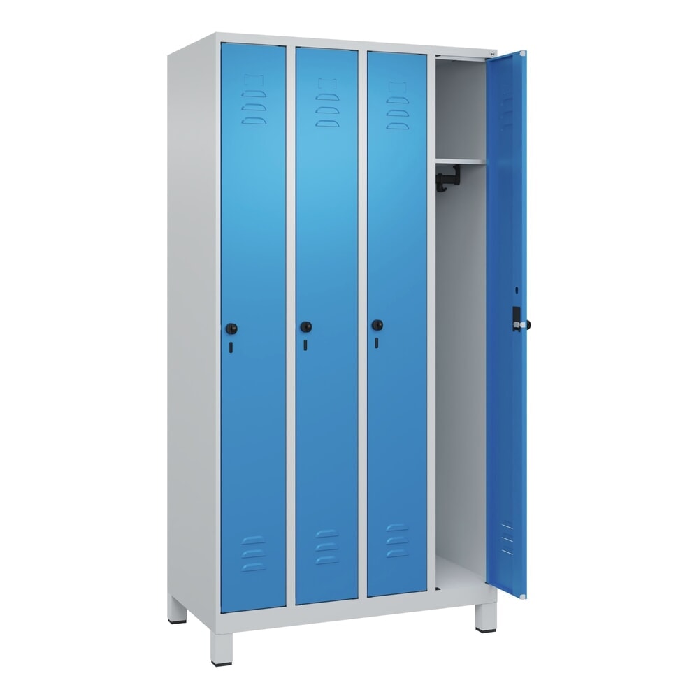 Produktabbildung: C+P Spind Classic PLUS, Füße, 4 Abteile, HxBxT 1.950 x 1.000 x 500 mm, lichtgrau, lichtblau, für Vorhängeschloss, ohne Mitteltrennwand