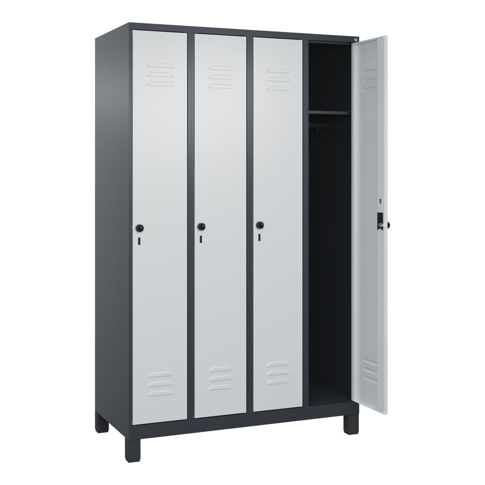 Produktabbildung: C+P Spind Classic PLUS, Füße, 4 Abteile, HxBxT 1.950 x 1.200 x 500 mm, anthrazitgrau, lichtgrau, für Vorhängeschloss, ohne Mitteltrennwand
