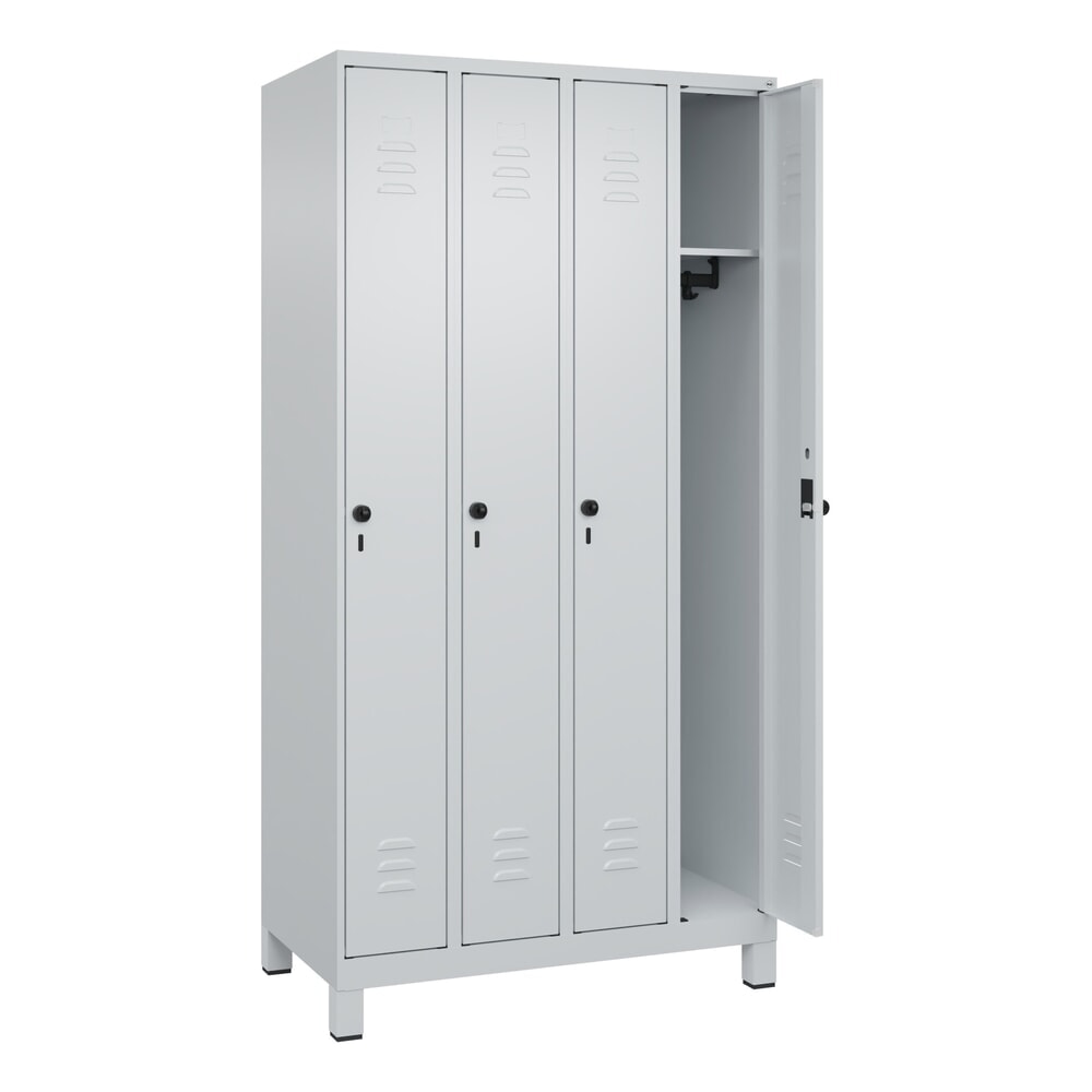 Produktabbildung: C+P Spind Classic PLUS, Füße, 4 Abteile, HxBxT 1.950 x 1.000 x 500 mm, lichtgrau, lichtgrau, für Vorhängeschloss, ohne Mitteltrennwand