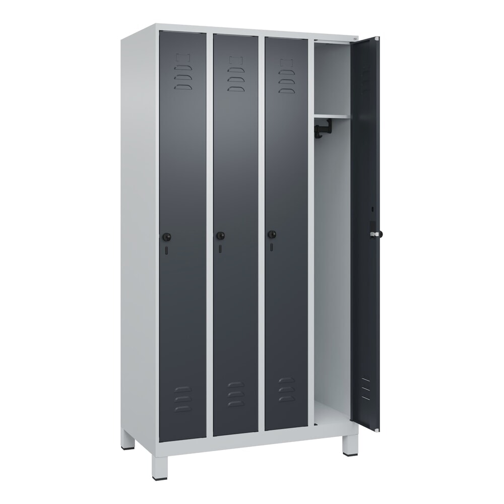 Produktabbildung: C+P Spind Classic PLUS, Füße, 4 Abteile, HxBxT 1.950 x 1.000 x 500 mm, lichtgrau, anthrazitgrau, für Vorhängeschloss, ohne Mitteltrennwand