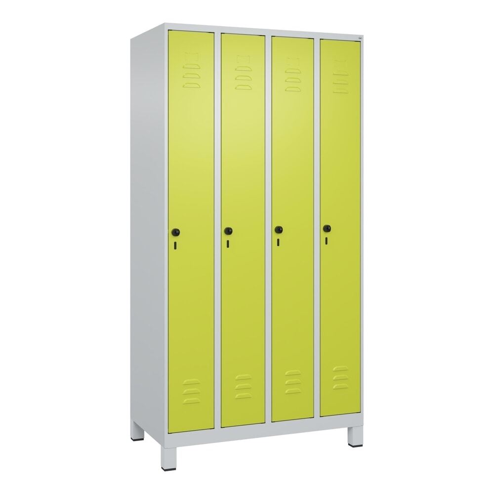 Produktabbildung Nr. 9: C+P Spind Classic PLUS, Füße, 4 Abteile, HxBxT 1.950 x 1.000 x 500 mm, lichtgrau, clowngrün, für Vorhängeschloss, ohne Mitteltrennwand