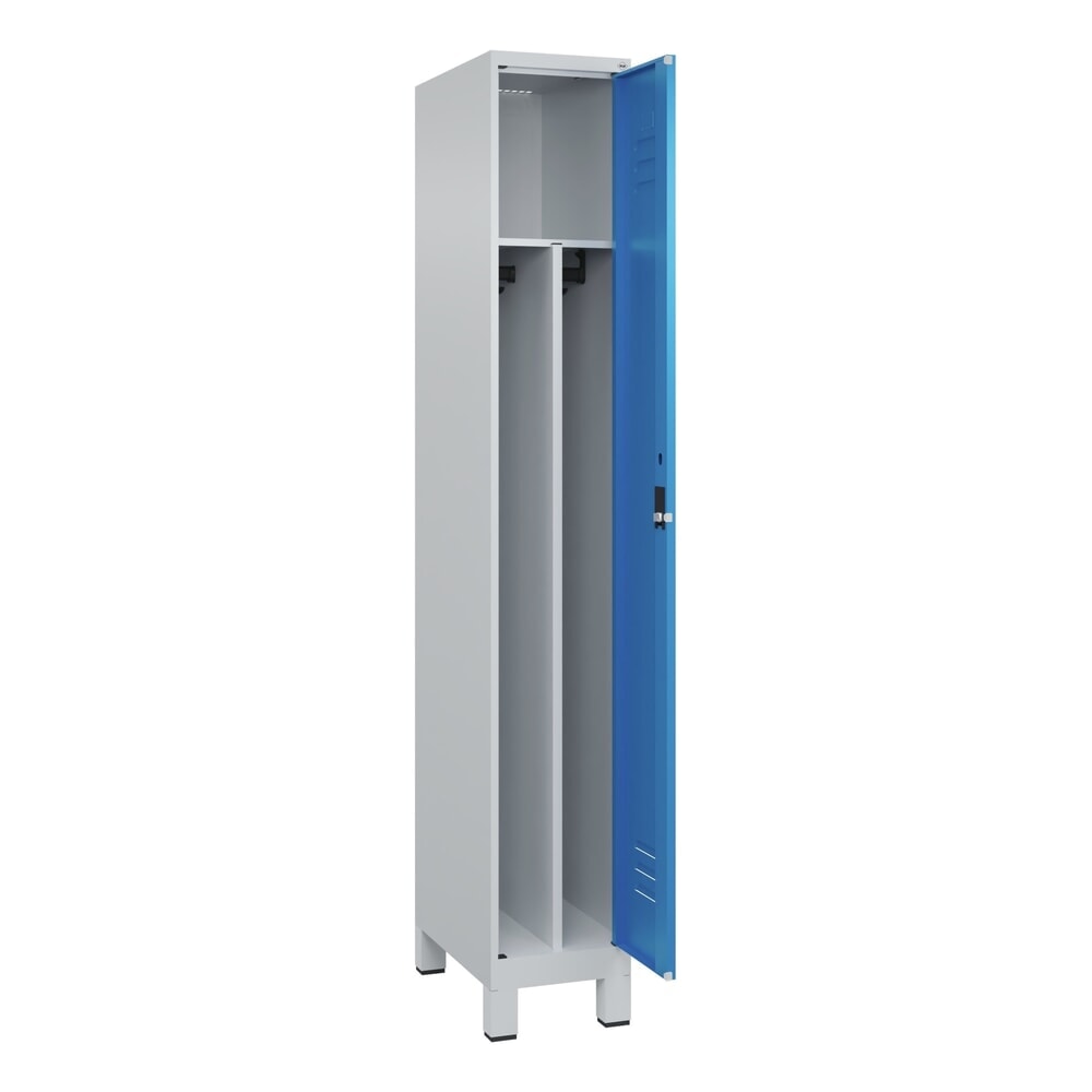 Produktabbildung: C+P Spind Classic PLUS, Füße, 1 Abteil, HxBxT 1.950 x 300 x 500 mm, lichtgrau, lichtblau, Zylinderschloss, mit Mitteltrennwand