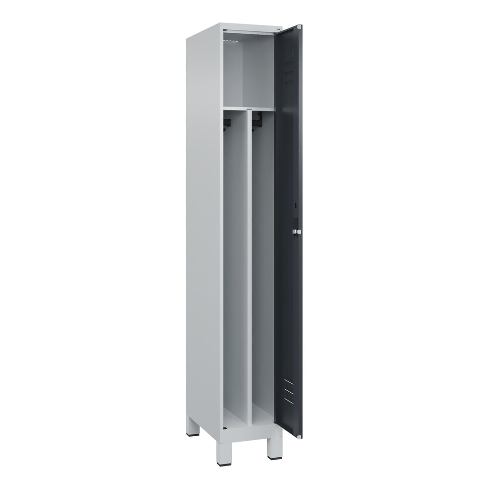 Produktabbildung: C+P Spind Classic PLUS, Füße, 1 Abteil, HxBxT 1.950 x 300 x 500 mm, lichtgrau, anthrazitgrau, Zylinderschloss, mit Mitteltrennwand