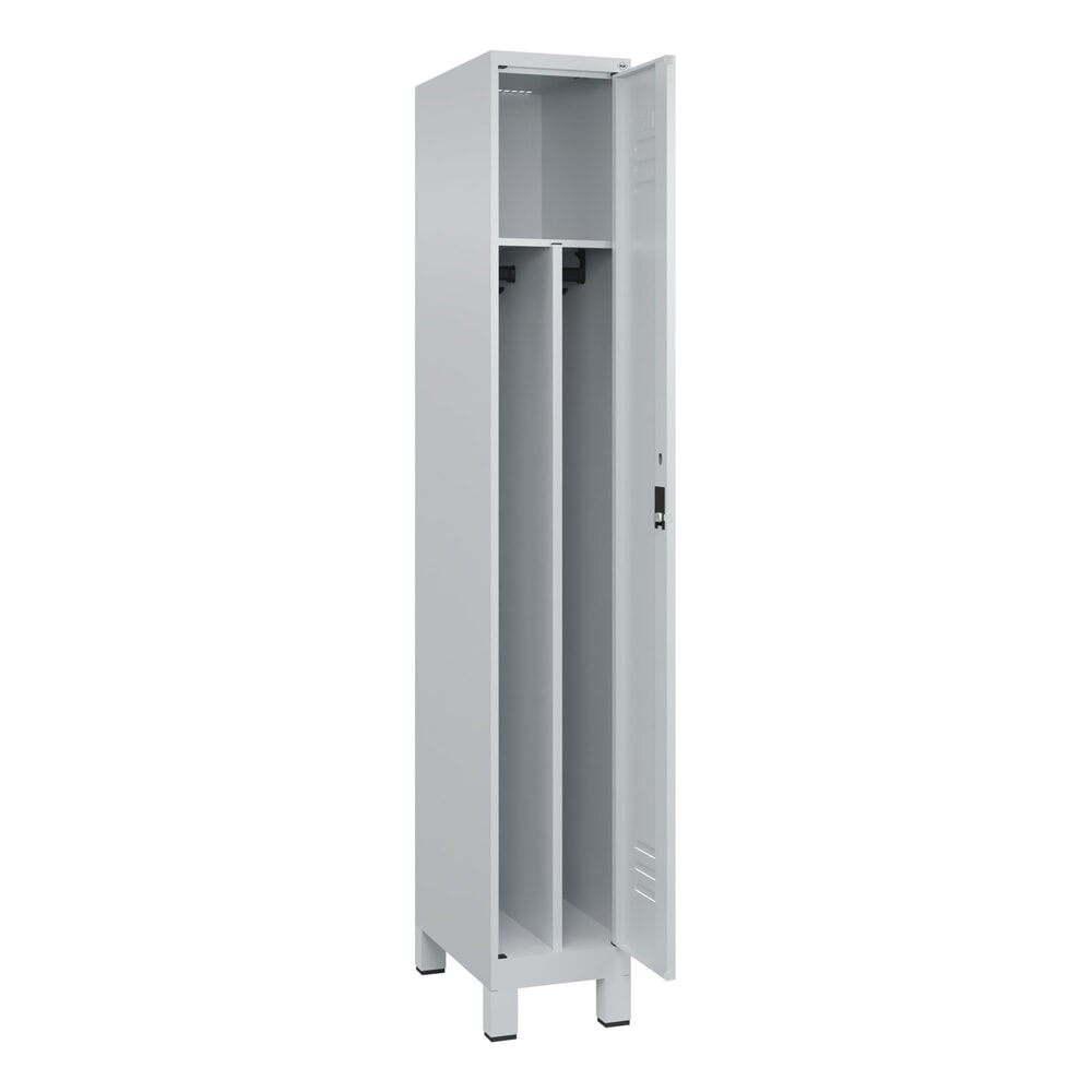 Produktabbildung: C+P Spind Classic PLUS, Füße, 1 Abteil, HxBxT 1.950 x 300 x 500 mm, lichtgrau, lichtgrau, Zylinderschloss, mit Mitteltrennwand